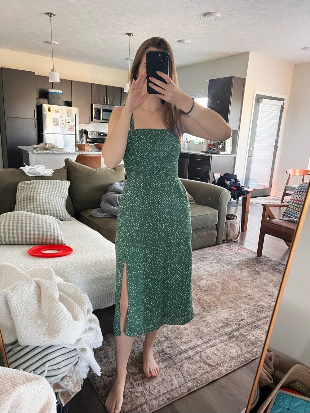 Abercrombie & Fitch Green Polka Dot Midi Dress Pockets XS